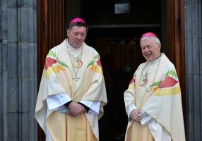 12/11/2021        NO REPRODUCTION FEE

His Holiness Pope Francis has appointed Longford-based Archbishop-elect Francis Duffy, formerly Bishop of Ardagh and Clonmacnois, as the new Archbishop of Tuam, pictured with his predecessor Archbishop Michael Neary, Archbishop Emeritus of Tuam outside  the Cathedral of the Assumption of the Blessed Virgin Mary, Tuam. Photo: Ray Ryan